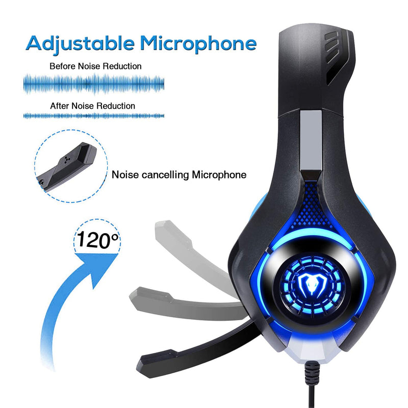 BlueFire Professional 3.5mm PS4 Gaming Headset Headphone with Mic and LED Lights for Playstation 4, PS5, Xbox one,Laptop, Computer (Blue) Blue