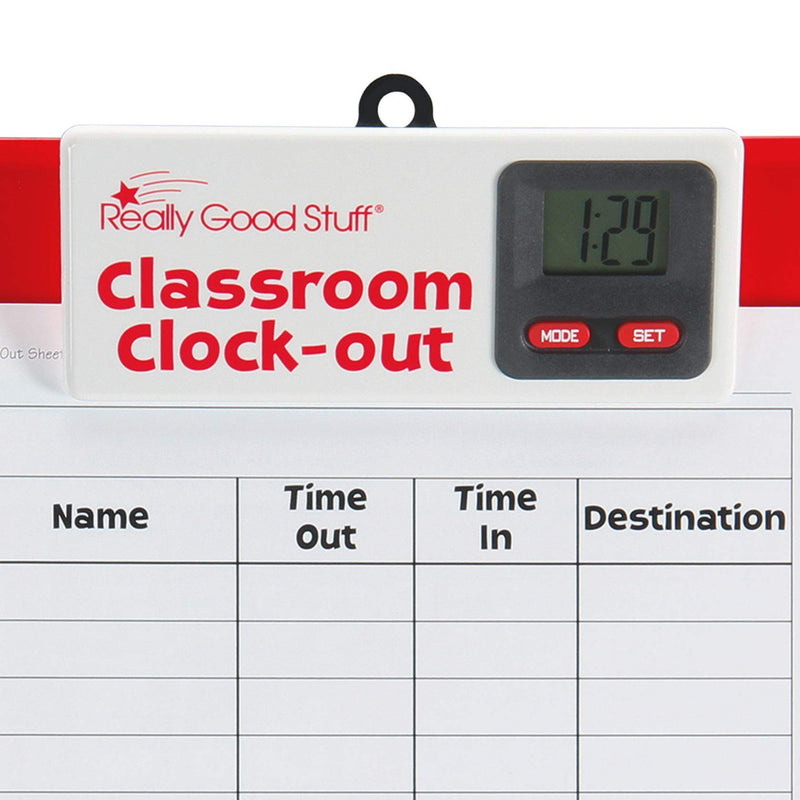Really Good Stuff Classroom Clock-Out Clipboard – Keep Track of Students with Sign-Out/Sign-in Sheet and Digital Clock – Durable Clipboard with Easy-to-Read Clock, 9” x 13”