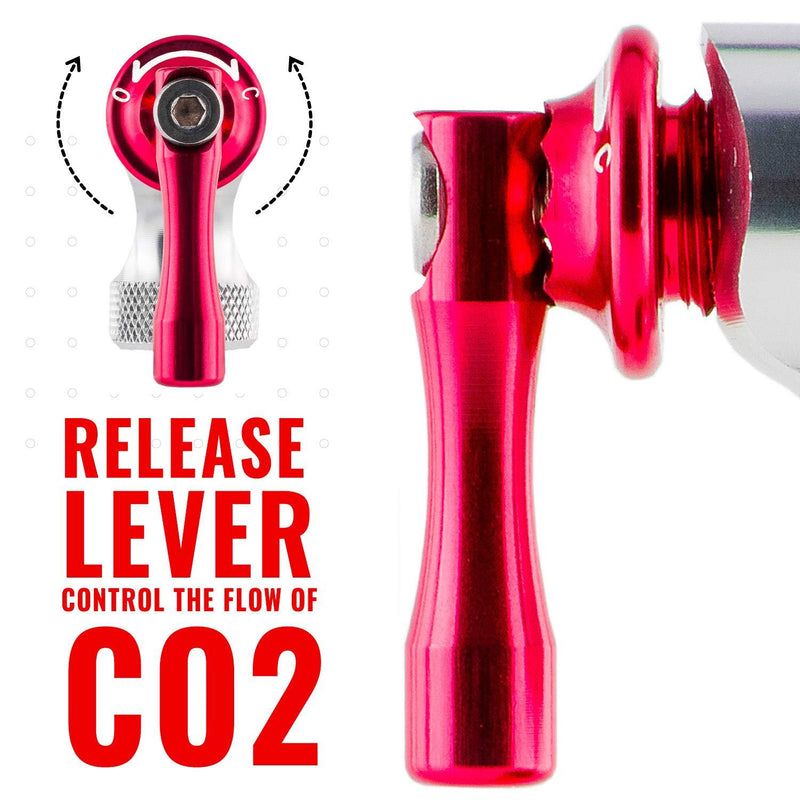 PRO BIKE TOOL CO2 Inflator - Quick & Easy - Presta and Schrader Valve Compatible - Bicycle Tire Pump for Road and Mountain Bikes - Insulated Sleeve - No CO2 Cartridges Included Red