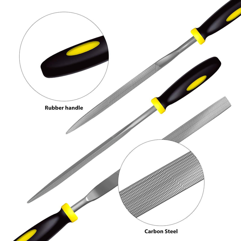 Needle File Set, 6 Pieces Hand Metal Files, Hardened Alloy Strength Steel Set Includes Flat, Flat Warding, Square, Triangular, Round, and Half-Round File Black-6pcs