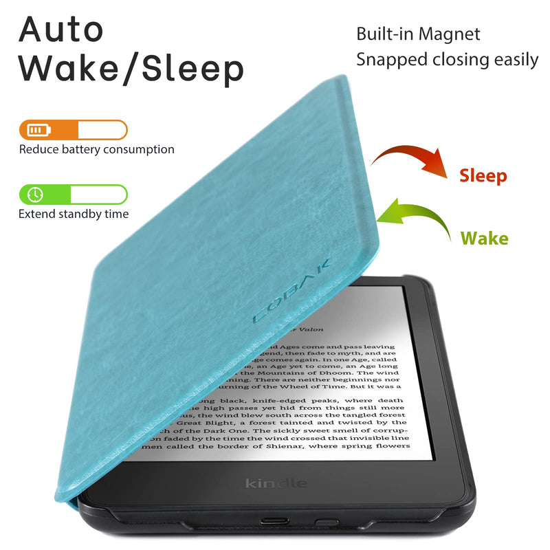 CoBak Case for All New Kindle 11th Generation 2022 Release Only - Slim PU Leather Cover with Auto Sleep Wake, Protective for Kindle Basic, SkyBlue Sky Blue