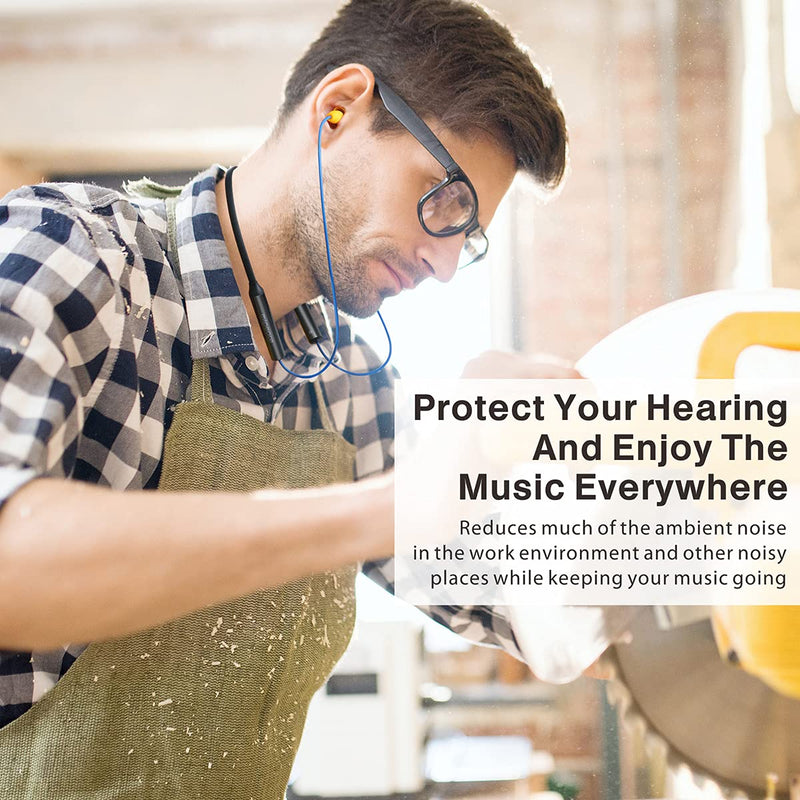 Bluetooth earplug headphones, Mipeace neckband wireless earbuds earplugs-29db noise reduction isolating in-ear earplug earphones with mic and controls, IPX5 sweatproof, 16+Hour battery for work safety Non-replaceable (Blue)