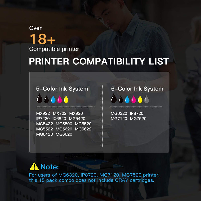 E-Z Ink (TM) Compatible Ink Cartridge Replacement for Canon PGI-250XL CLI-251XL PGI 250 XL CLI 251 XL to use with PIXMA MX922 IP7220 MG5520 MG5420 IX6820 IP8720 MG7520 MG7120 MG6320 Printer (15 Pack)