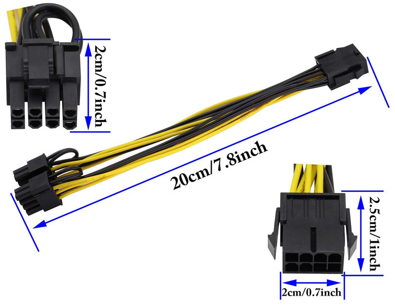 zdyCGTime GPU 8pin to Dual 8Pin (6+2) Pin Power Supply line Graphics Video Card Extender Cable,18AWG GPU VGA Female to Dual PCI-E Male Y Splitter Power Cable,for Graphics Card BTC Miner.(20cm/2Pack)