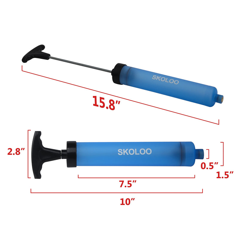Skoloo 10" Portable Hand Air Ball Pump Inflator Kit with Needle, Nozzle, Extension Hose for Soccer Basketball Football Volleyball Water Polo Rugby Exercise Sports Ball Balloon Swim Inflatables Blue