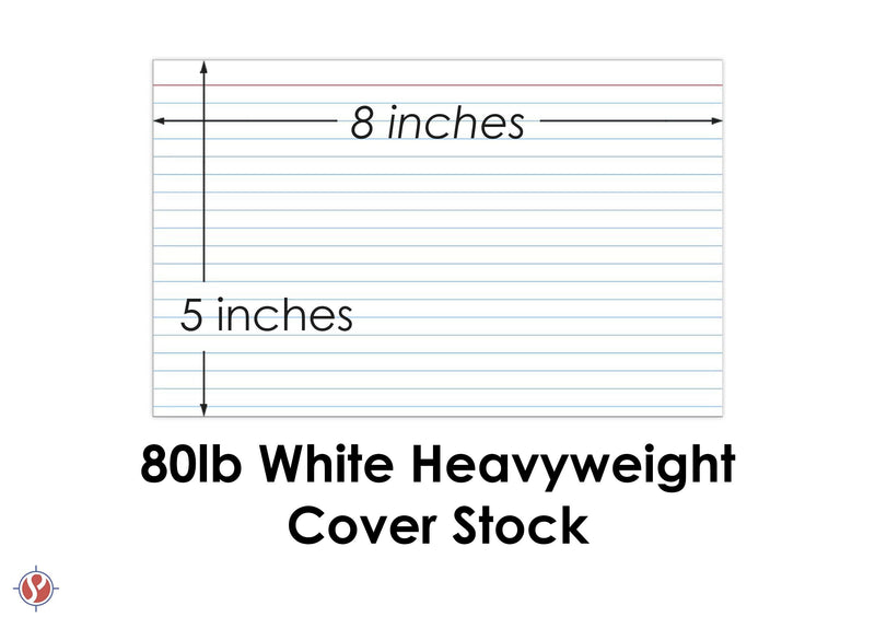 Ruled Index Cards, On 80lb Heavyweight Thick White Cover Stock."100 Cards per pack" (5 x 8) 5 x 8 Inches