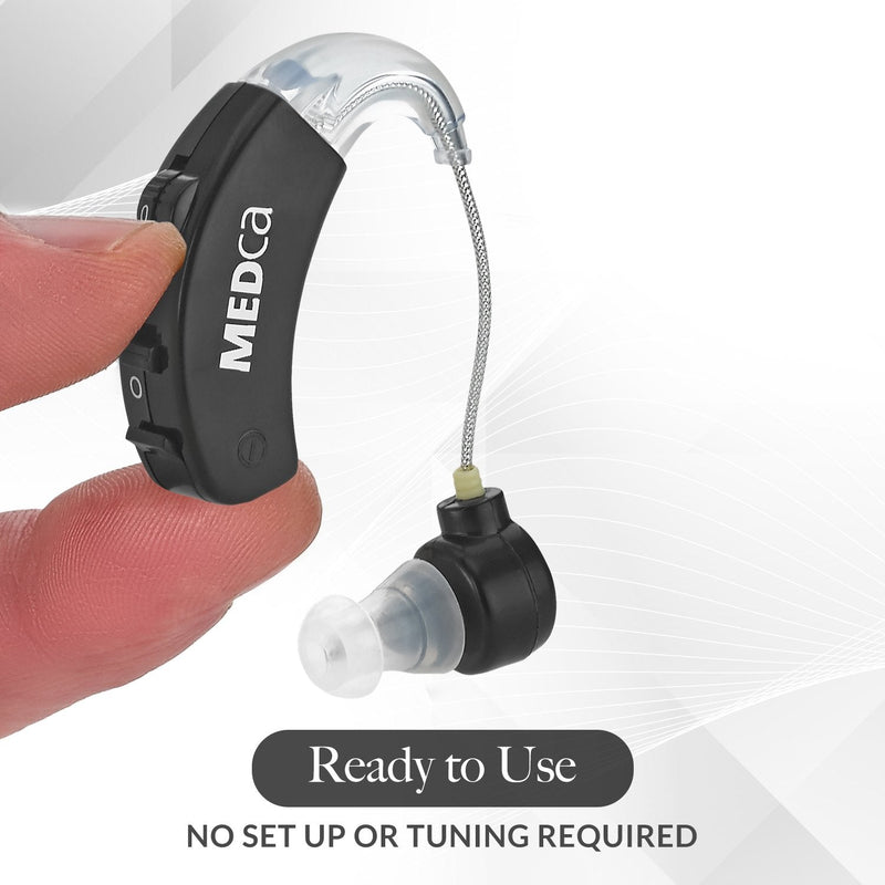 Behind The Ear Sound Amplifier - BTE Hearing Ear Amplification Device and Digital Sound Enhancer PSAD for The Hard of Hearing, Noise Reducing Feature, Black, by MEDca