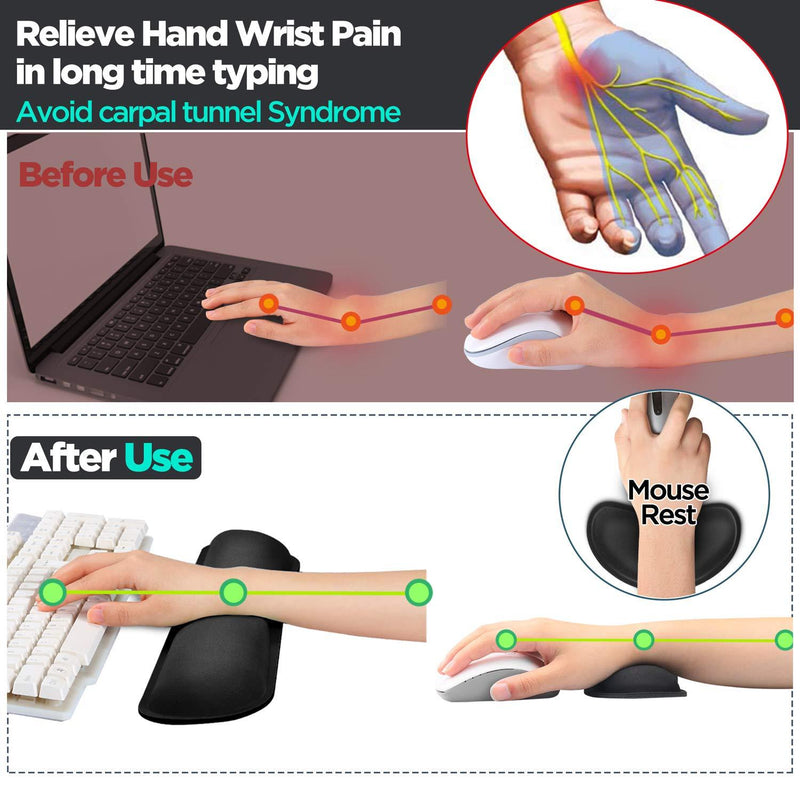 Gimars Upgrade Enlarge Gel Memory Foam Set Keyboard Wrist Rest Pad, Mouse Wrist Cushion Support for Office, Computer, Laptop, Mac, Comfortable, Lightweight for Easy Typing Pain Relief, Black Black-Fiber
