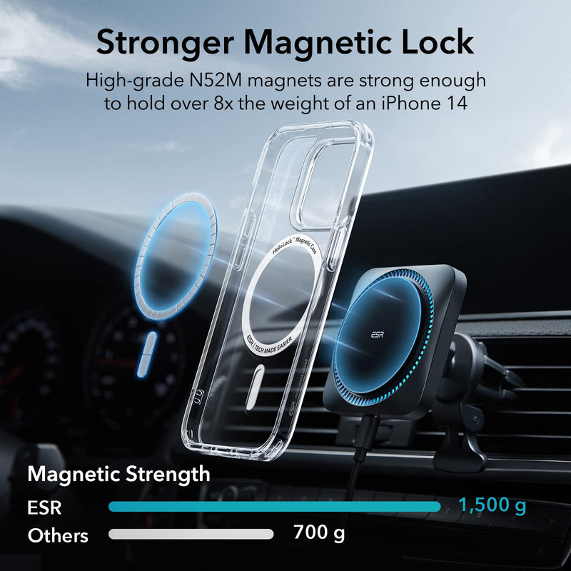ESR Classic Hybrid Magnetic Case with HaloLock, Compatible with iPhone 14 Pro case, Compatible with MagSafe, Shockproof Military-Grade Protection, Scratch-Resistant Back, Clear