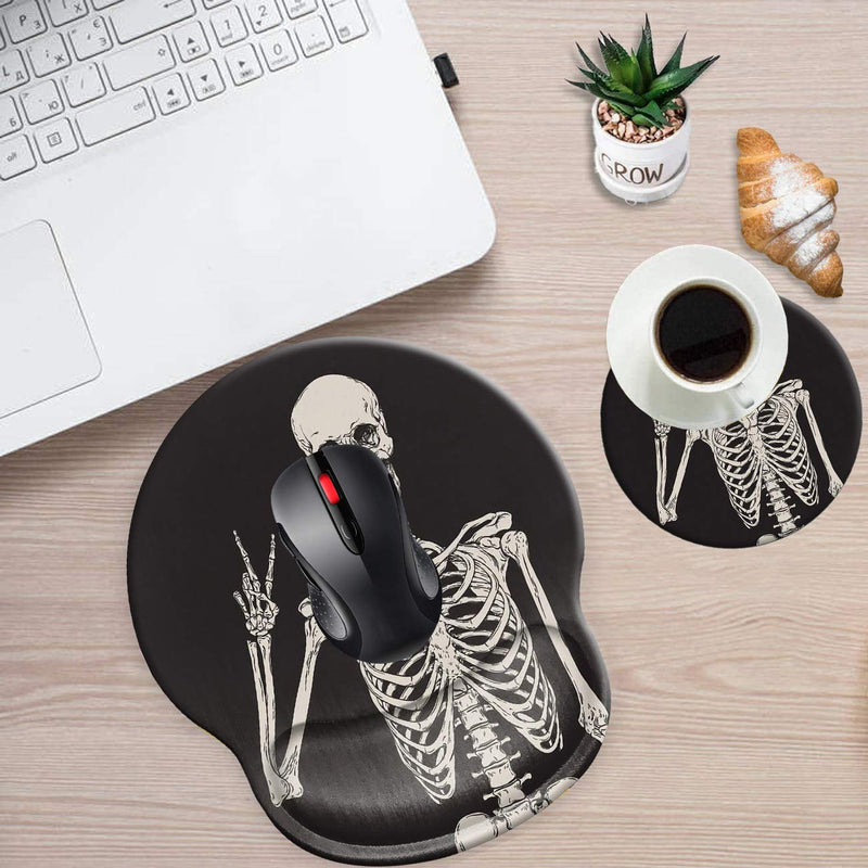 Ergonomic Mouse Pad Wrist Rests Support, Non Slip Mousepads with Gel Cushion Wrist Support,Comfortable Durable Mouse Pads for Home Office Working Pain Relief & Cute Coasters Skull Human Skeleton Mo-mouse Pad-ha-49