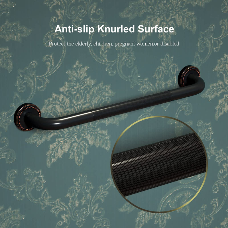 20 Inch Anti Slip Bronze Shower Grab Bar Oil Rubbed Black,ZUEXT Antique Brass Bathroom Grab Bar, Knurled Bathroom Balance Bar,Safety Hand Rail Support,Handicap Elderly Injury Senior Assist Bath Handle Black-20 Inch