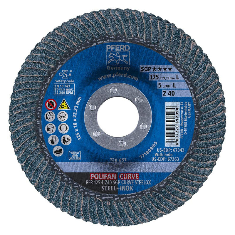 PFERD serrated washer POLIFAN CURVE 2 pieces | Ø 125 mm, width L (14 mm), Z40, SGP STEELOX | 69398196 - for precise fillet weld processing, width L (14 mm)