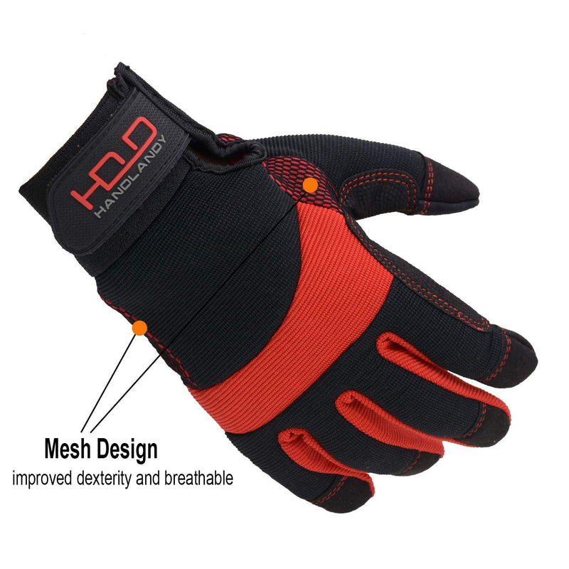 Handlandy Hi-vis Reflective Work Gloves, Anti Vibration Safety Gloves, Touch Screen, Orange Flexible Spandex Back Large (Pack of 1) Red