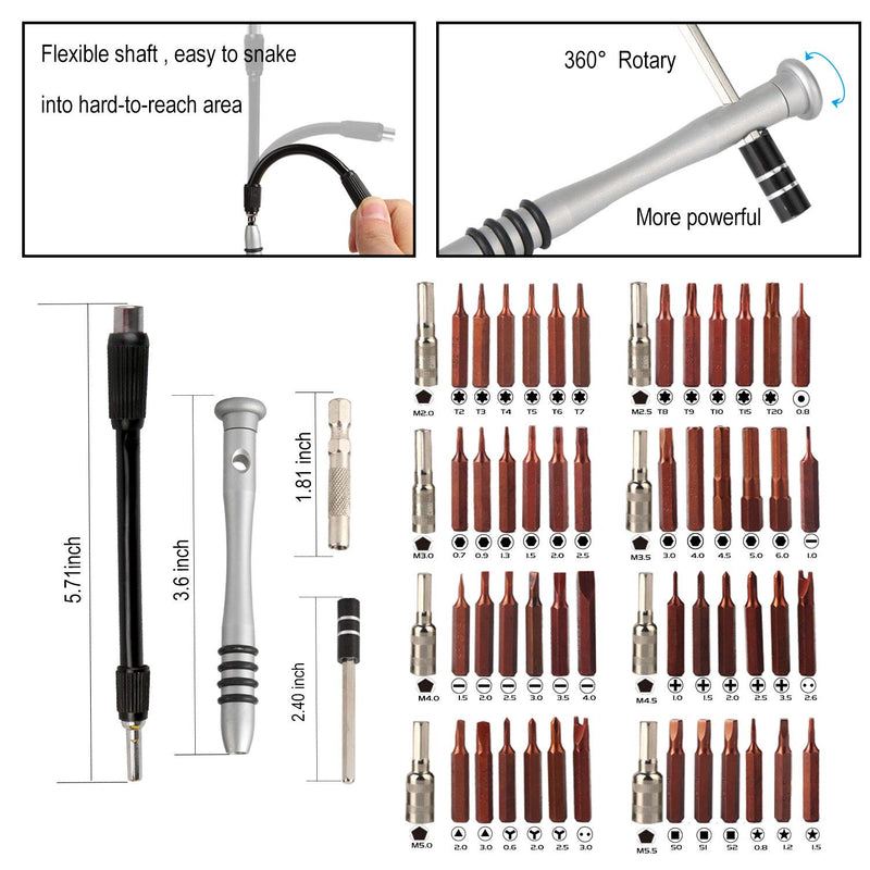 Kaisi 70 in 1 Precision Screwdriver Set Professional Electronics Repair Tool Kit with 56 Bits Magnetic Driver Kit, Anti Static Wrist Band, Spudgers for Tablet, MacBook, PC, iPhone, Xbox, Game Console