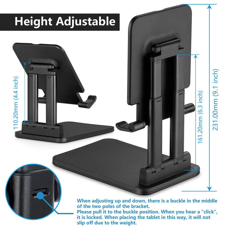 Pepper Jobs Tablet Holder Solid Sturdy Stand, Dual Tube Foldable for Ipad Pro Holder Stand, Universal Tablet Stand, Portable Monitor Stand Adjustable Height and Viewing Angle Extremely Stable (Black) Black
