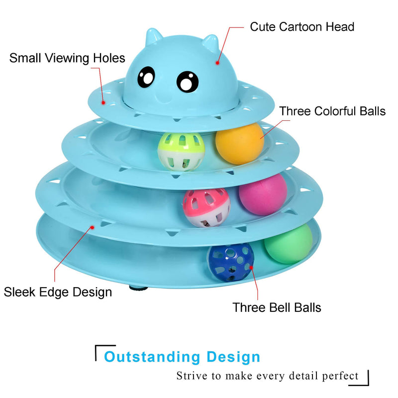UPSKY Cat Toy Roller 3-Level Turntable Cat Toys Balls with Six Colorful Balls Interactive Kitten Fun Mental Physical Exercise Puzzle Kitten Toys. blue