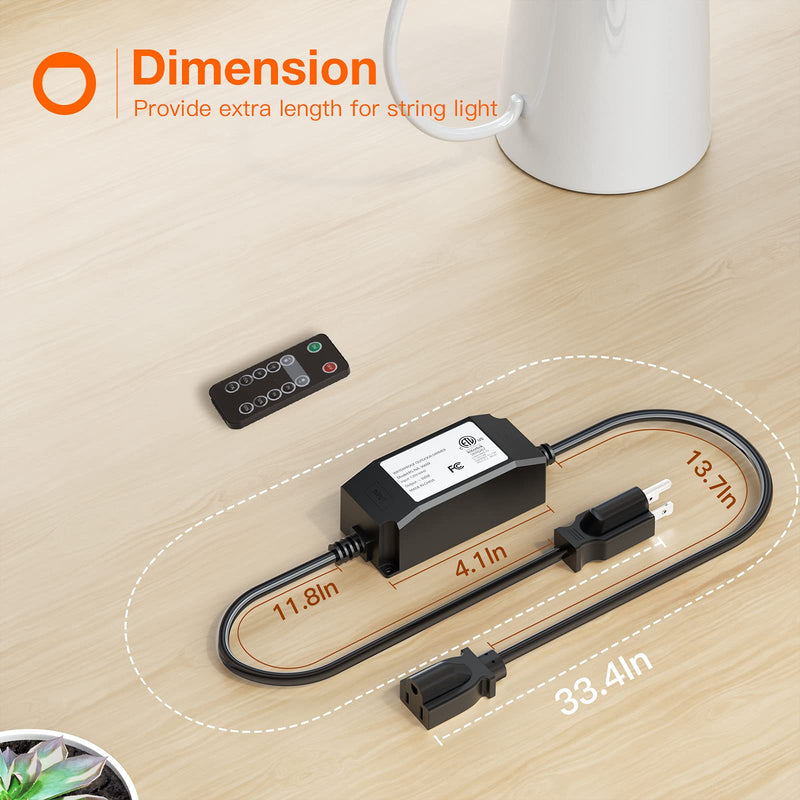 addlon - Dimmer for Outdoor String Lights, 360W, Timing 1h/2h/3h/4h, 4 Brightness Level, Remote Control Kit, Control LED String Lights, Convenient Life Style