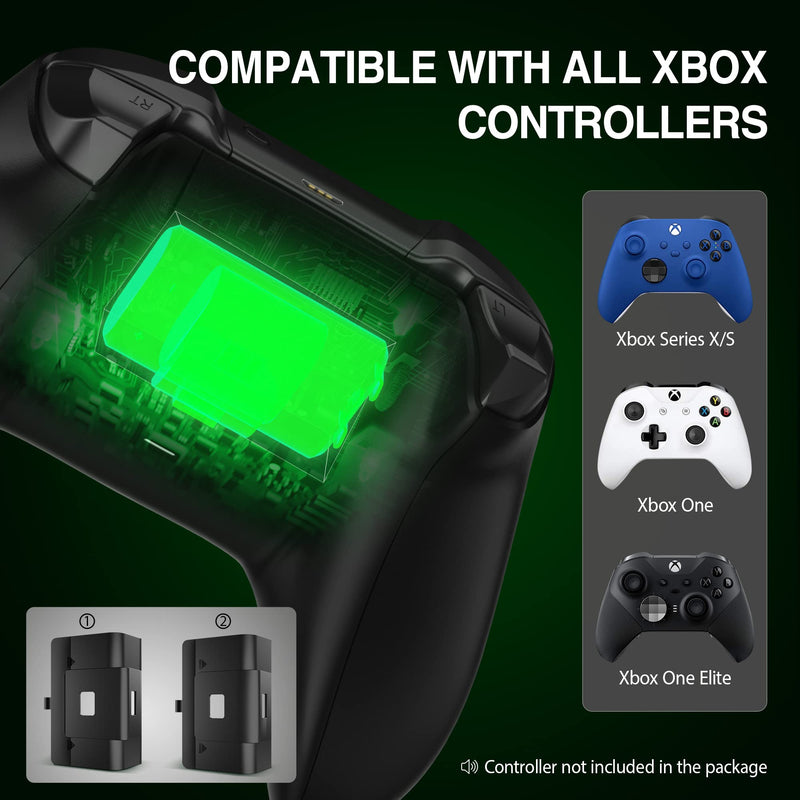 2 Pack Rechargeable Controller Battery Pack for Xbox One/Xbox Series X S with 4 Battery Cover Play and Charge Kit with Micro USB Charging Cable for Xbox 1 S/X/Elite Wireless Remote XB-SB01