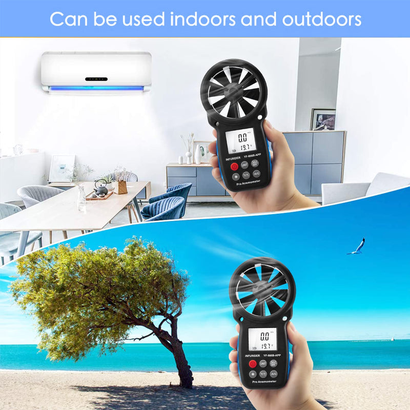 Digital Wireless Anemometer with APP via Bluetooth, Handheld Wind Speed Meter Wind Gauge for Measuring Wind Velocity/Temperature with Backlit, Max/Min/Avg(INFURIDER YF-866APP)