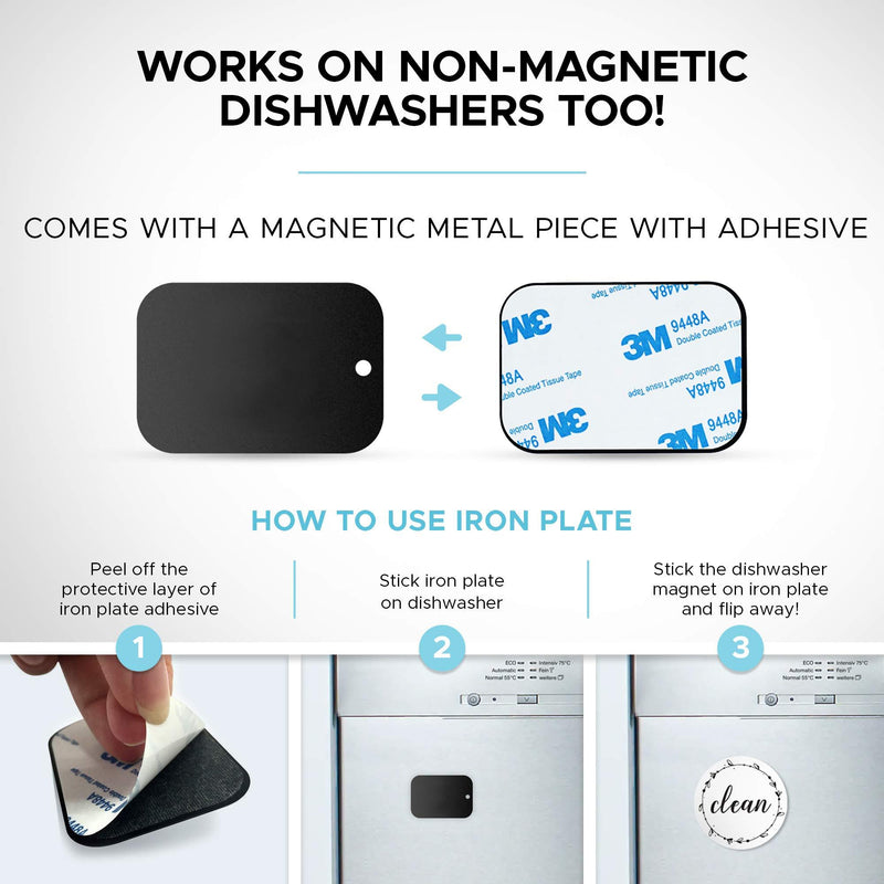 Dishwasher Magnet Clean Dirty Sign: Works on Stainless Steel Non Magnetic Dish Washers - 3.15" - Includes Magnetic Piece with Adhesive - Farmhouse Kitchen Accessories Decor, Apartment Necessities White