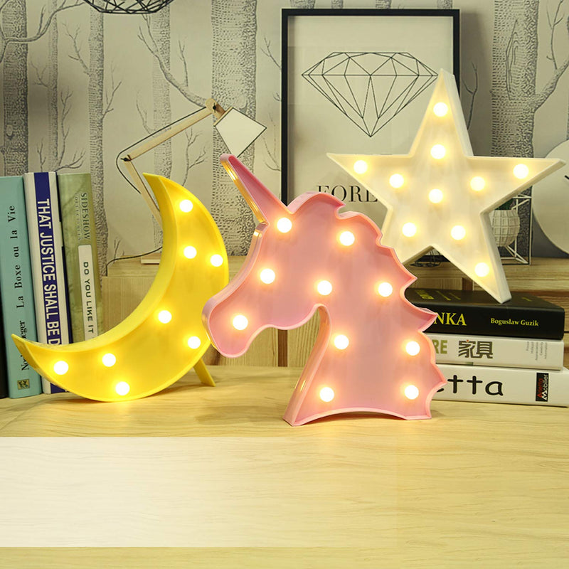 Novelty Place Designer Star Marquee Sign Lights, Warm White LED Lamp - Living Room, Bedroom Table & Wall Christmas Decoration for Kids & Adults - Battery Powered 10 Inches High