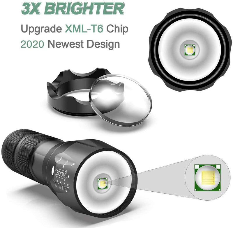 LETMY LED Tactical Flashlight 2 Pack, Ultra Bright Military Grade XML T6 High Lumens Flashlights, Portable Handheld Flash Lights with 5 Modes, Zoomable, Waterproof for Camping Outdoor Emergency