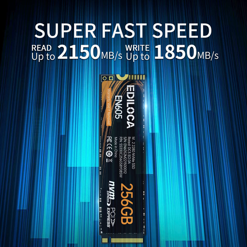 EDILOCA EN605 256GB M.2 SSD, NVMe1.3 PCIe Gen3 x4 SSD Internal Hard Drive, M.2 2280 - Read/Write Speed up to 2150/1300 MB/s - Internal SSD Compatible with Laptop & PC Desktop