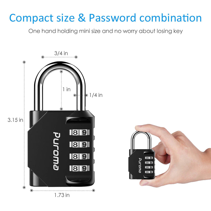 Puroma 2 Pack Combination Lock 4 Digit Outdoor Waterproof Padlock for School Gym Locker, Sports Locker, Fence, Toolbox, Gate, Case, Hasp Storage (Black) Black