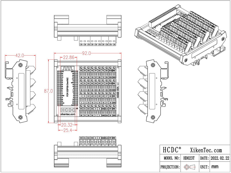 DIN Rail Mount Screw Terminal Block Breakout Module Board for ESP32-DevKitC