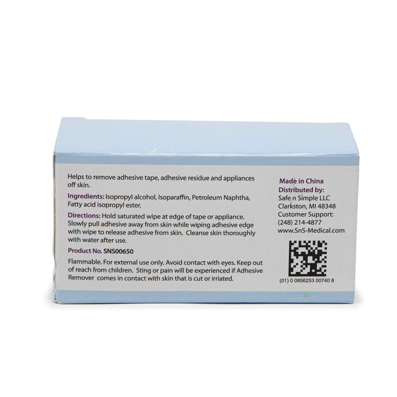 Safe n' Simple Adhesive Remover Wipes, Large, Individually Wrapped Wipes, 50 Count (Pack of 1)