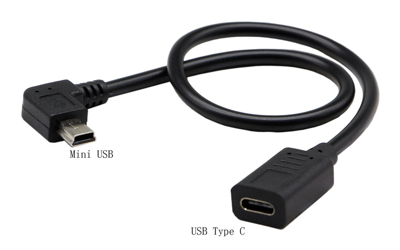 zdyCGTime (30CM) Mini USB to USB C Cable, USB Type C Female to 90 Degree Mini USB Male Extension Cable Simultaneously Data Sync and Charging Cable for Phonesã€Computersã€Tablets (90 Degree Mini USB)