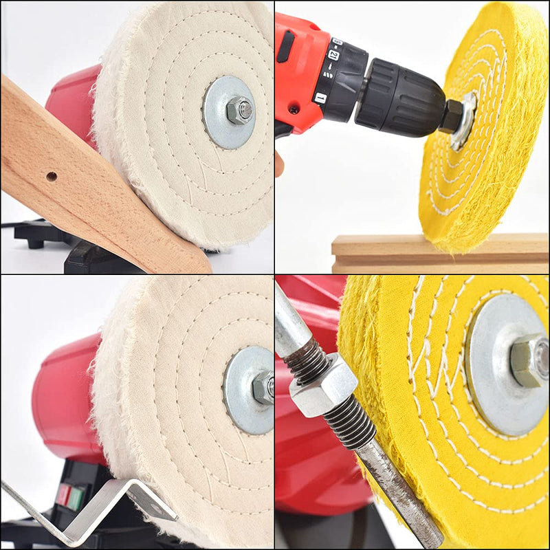 QZATACAEN 150 mm Buffing Polishing Wheels for Bench Grinder White (60 Ply) & Yellow (42 Ply) Buffing Wheel for Bench Buffer Polisher with 1/2 Inch Arbor Hole 2 Pieces