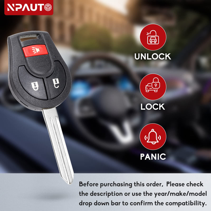 NPAUTO Key Fob Replacement for Nissan Versa Juke Rogue Sentra Titan Armada Cube Frontier NV 2008-2015 | Infiniti FX35 FX45 2003-2008 Keyless Entry Remote Uncut Ignition Key Fob (CWTWB1U751, Pack of 2)