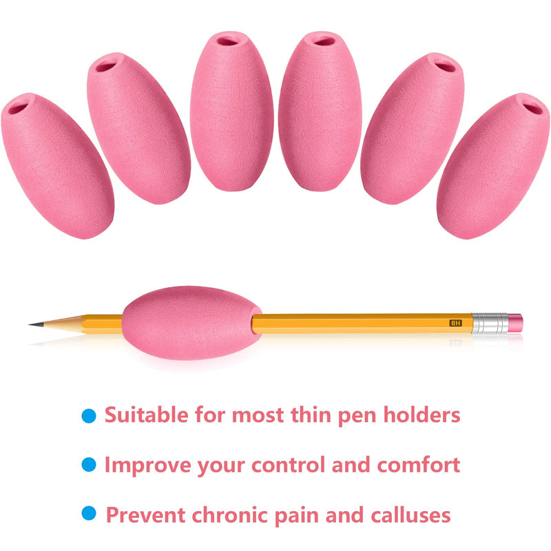 Pencil Grips for Kids Adults Foam Egg Grips Pen Grips Cushioned Holders Writing Aid Trainer for Handwriting Drawing Preschool Supplies Right or Left Hand Use, 6 Pieces (Pink) Pink