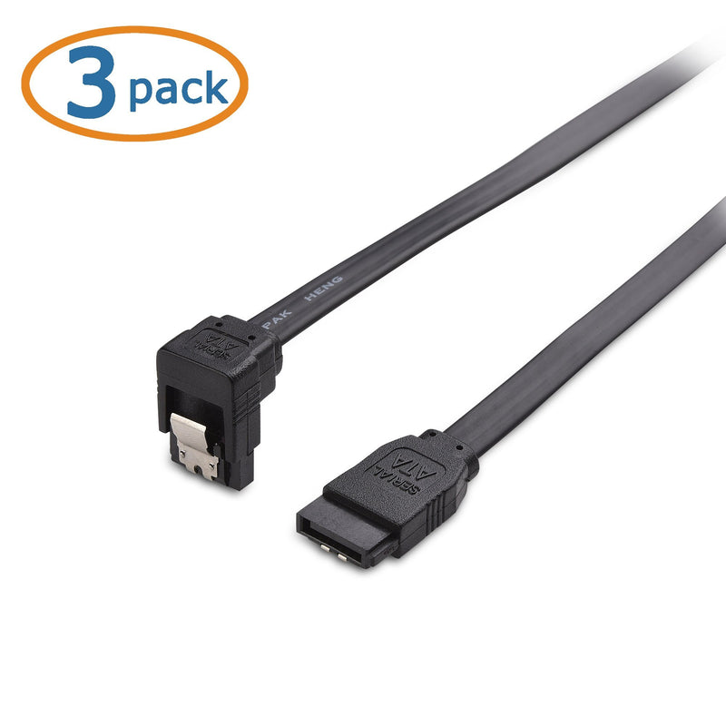 Cable Matters 3-Pack 90 Degree Right Angle SATA III 6.0 Gbps SATA Cable (SATA 3 Cable) Black - 18 Inches