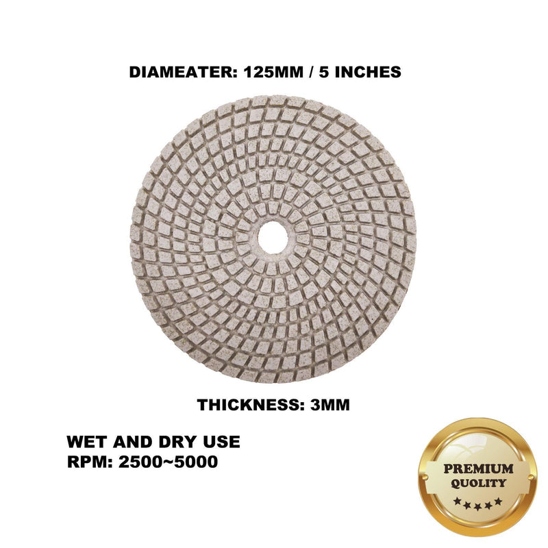 (3PCS) 125MM/5" Professional WET&DRY Diamond Polishing Pads for Concrete, Terrazzo, Stones- Premium Quality (Grit 800# x3pcs) Grit 800# x3pcs
