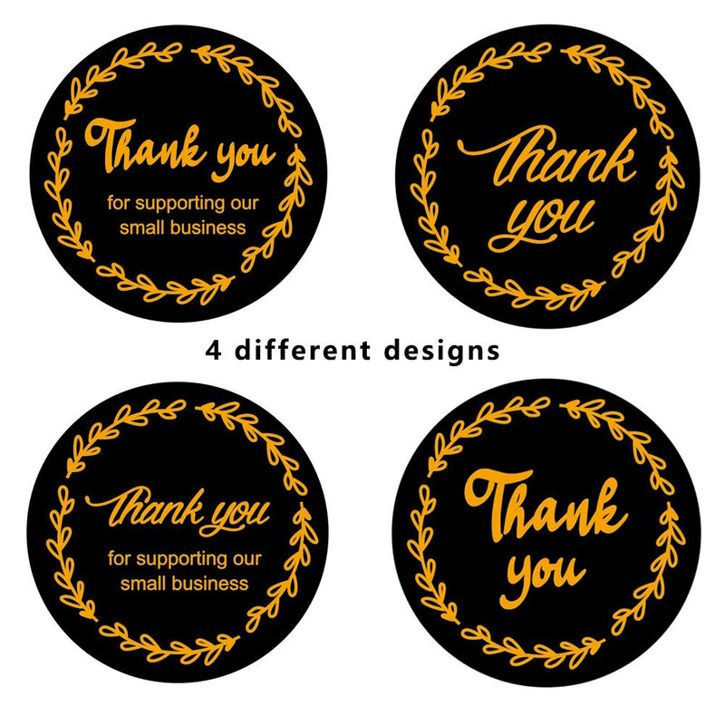 Thank You Stickers|4 Designs Seal Stickers|500Pcs 1 inch Round Thank You Labels Roll Thank You for Supporting My Small Business Labels, Custom Sticker for Bakeries, Crafters & Small Business Owners Black/Gold 1inch