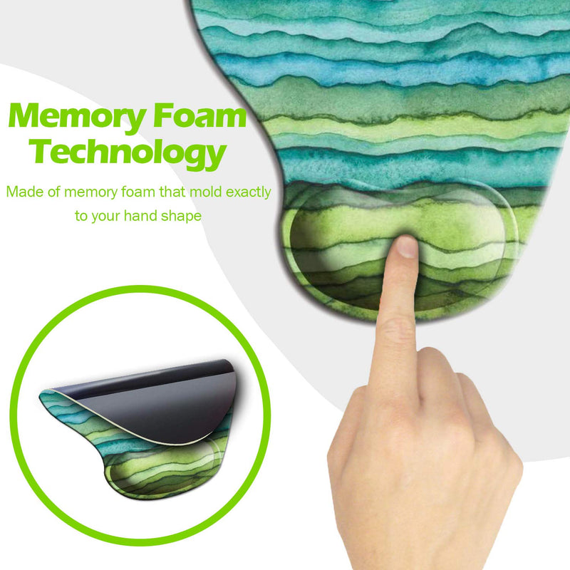 Dooke Ergonomic Mouse Pad with Wrist Support, Cute Mouse Pads with Non-Slip Rubber Base for Home Office Working Studying Easy Typing & Pain Relief Green Wave