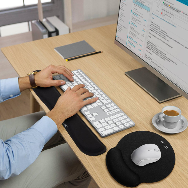 ELZO Wrist Rest Support for Keyboard & Mouse Pad Combo with Comfortable Memory Foam Padding, Nonsilp Rubber Base and Ergonomic Design for PC Computer Laptop Mac (2 Pack) 2 × for Keyboard and Mouse Black