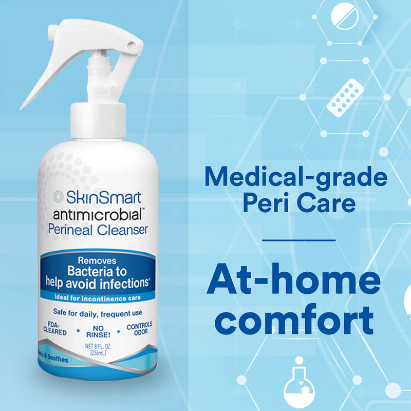 SkinSmart Antimicrobial Perineal Cleanser, Ideal for Incontinence Care and Postpartum, Removes Bacteria, 8 oz Spray