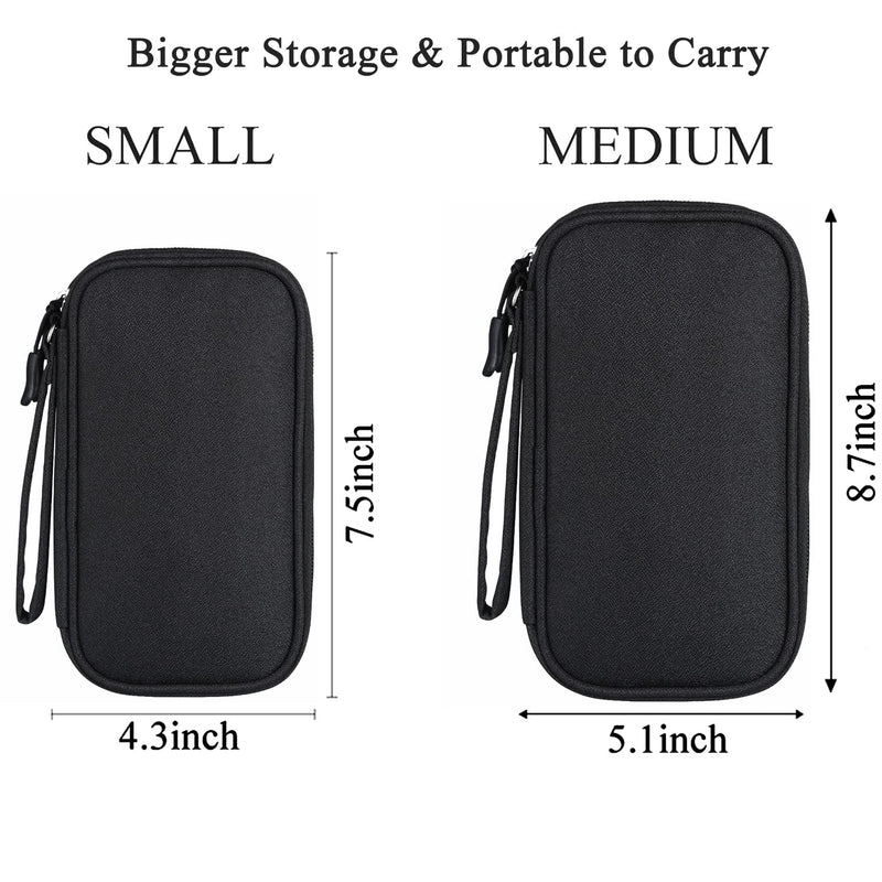 Tech Organizer Travel Case, Bevegekos Small Carrying Tech Kit for Electronics and Accessories, Waterproof (Small, Black)