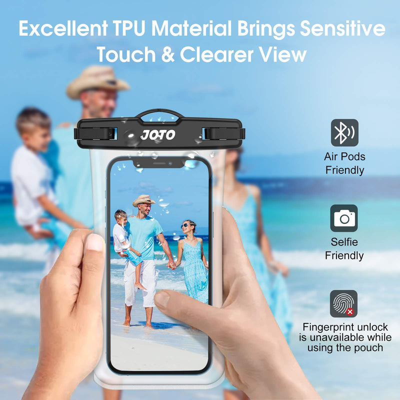 JOTO Waterproof Phone Pouch up to 7.0", Transparent Universal Cellphone Dry Bag Underwater Case for iPhone 13 Pro Max 12 11 XS XR 8 7 Plus, Galaxy S21 Ultra/A42/S10 Note10,Moto,Pixel -2 Pack, Black