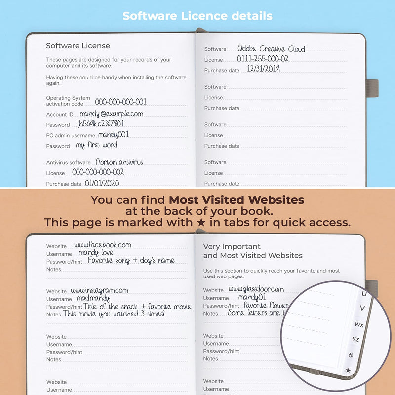 Clever Fox Password Book with tabs. Internet Address and Password Organizer Logbook with Alphabetical tabs. Large Size Password Keeper Journal Notebook for Computer & Website Logins (Grey) Grey Large (7.0 x 10.0 Inch)