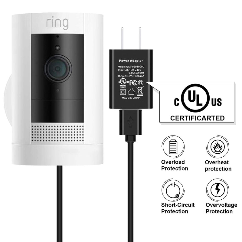 OLAIKE Indoor/Outdoor DC Power Adapter for Ring Spotlight Cam Battery&Ring Stick Up Cam Battery 3rd Gen,Weatherproof Cable(5m/16ft) to Continuously Charge Cam,No Need to Change Batteries,Black （16 ft/5 m）Black