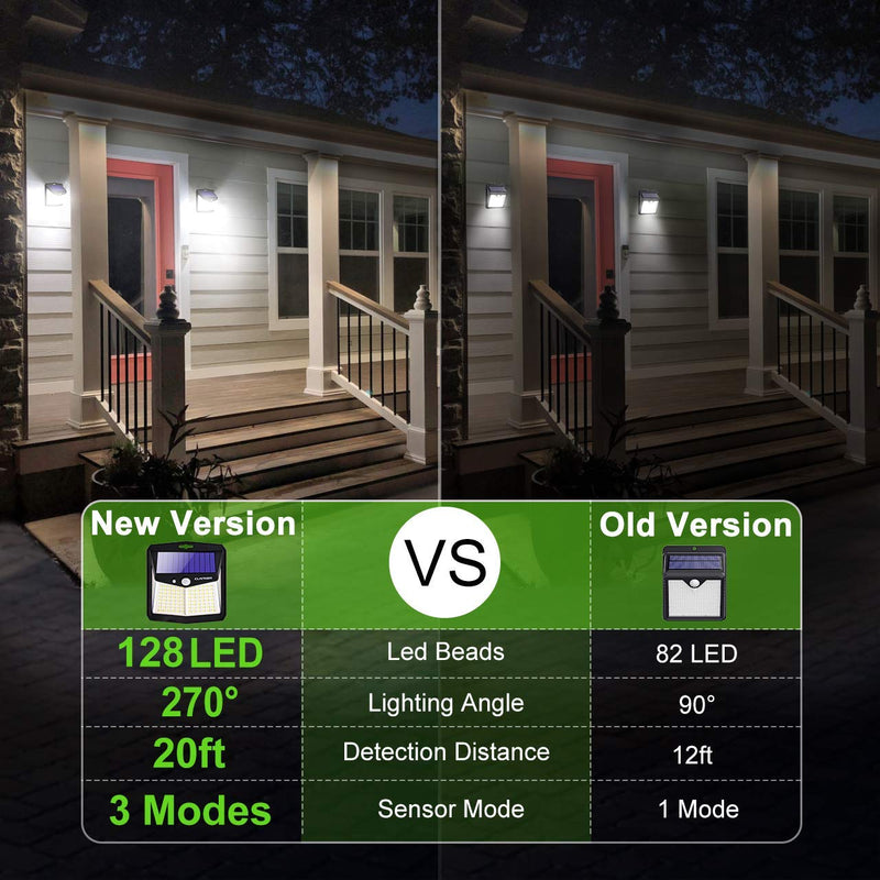 CLAONER Solar Lights Outdoor, [128 LED/4 Packs] Solar Motion Sensor Lights 3 Working Modes Outdoor Lights with 270 Degree Wide Angle Wireless IP65 Waterproof Solar Security Lights for Yard Garage Deck 4 Packs