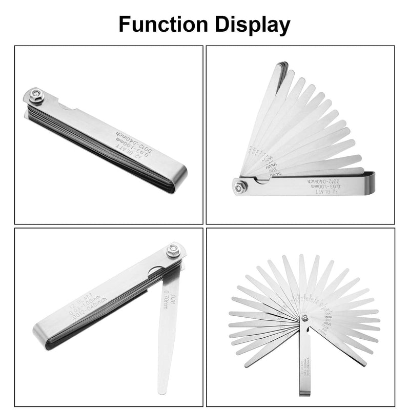 Stainless Steel Feeler Gauge Measuring Tool Dual Marked Metric and Imperial Measuring (32 Blades,0.03-1 mm)