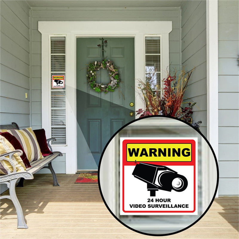 Video Surveillance Camera Sticker Sign - 10 Pack Decal - Home Business Alarm System Stickers - (4)5½" x 5½" & (6)3" x 4" - Adhesive Under 24 Hours Security Warning Signs - Robbery & Theft Prevention