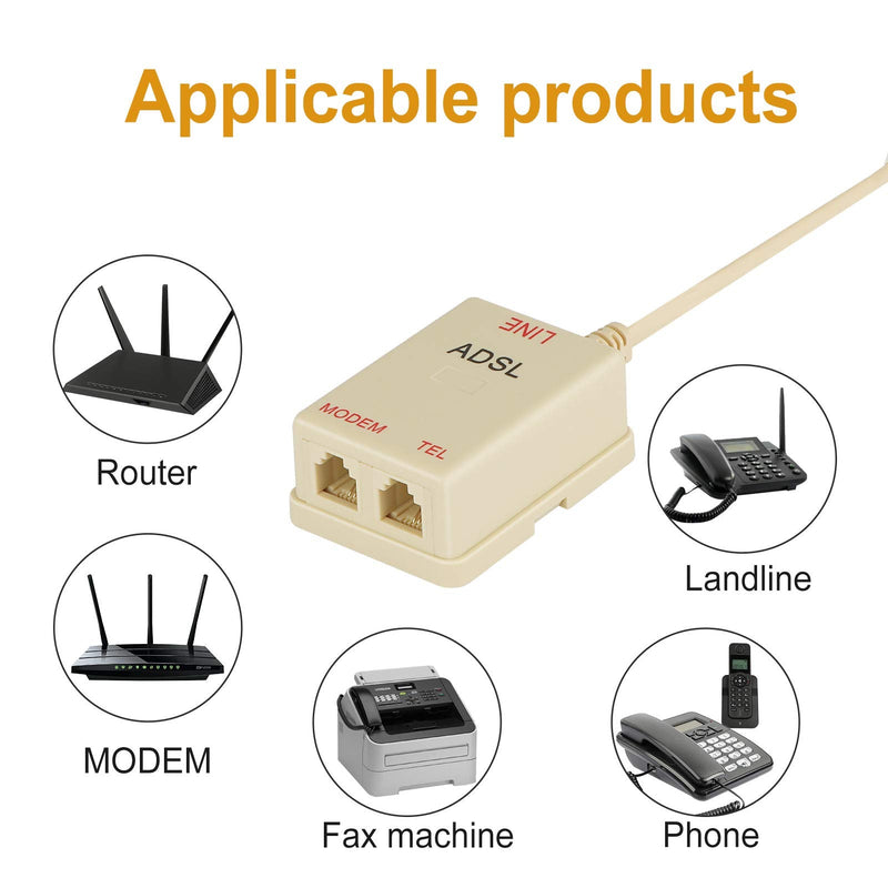 Uvital in-line DSL Filter Splitter/in-line DSL Filter RJ11 6P2C Male to 2 Female Telephone Modem ADSL Splitter Filter (Cream, 2 Pack) Cream