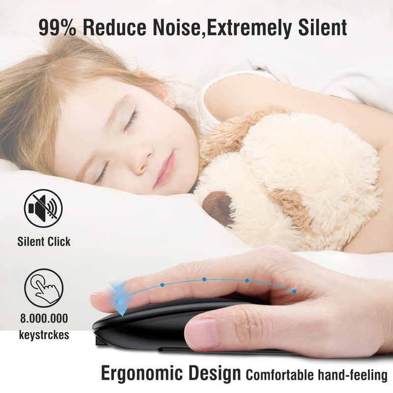 Wireless Bluetooth Mouse for iPad/MacBook Pro/Air /Laptop/pc Rechargeable Silent Mouse Portable Slim for Surface Pro/Lenovo/ Samsung Tablet (Black) Black