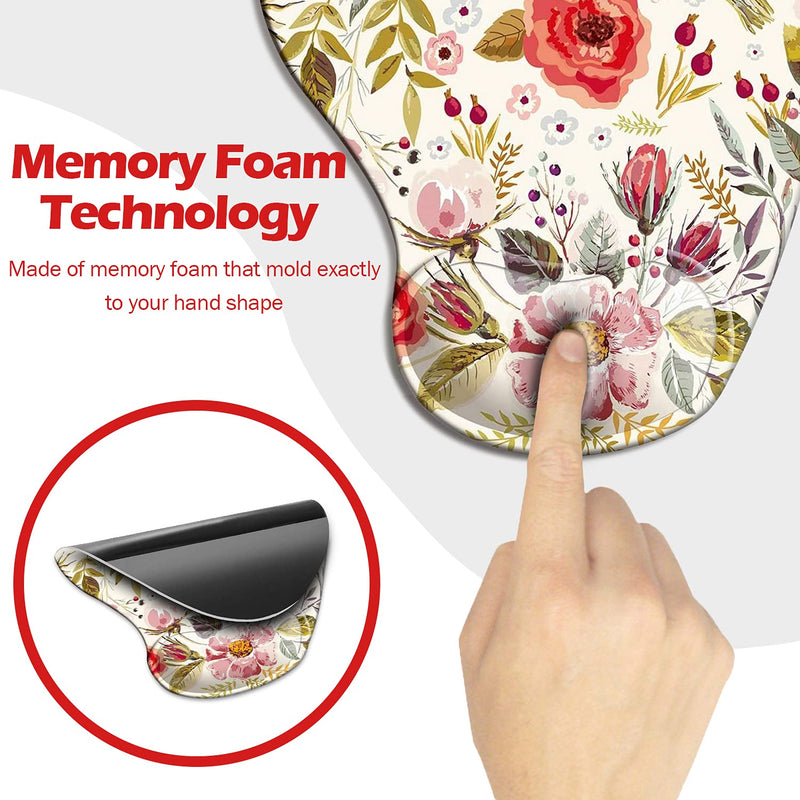 Dooke Ergonomic Mouse Pad with Wrist Support, Cute Mouse Pads with Non-Slip Rubber Base for Home Office Working Studying Easy Typing & Pain Relief Red Flowers